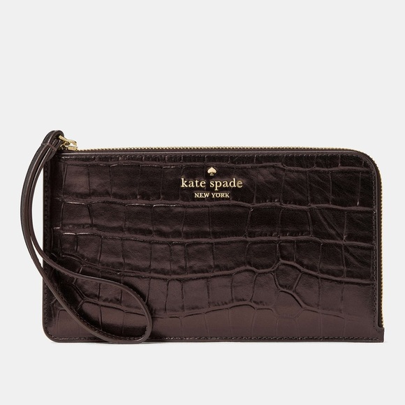 kate spade Handbags - NWT Kate Spade Lucy Croc Embossed Medium L-Zip Wristlet, Hot Fudge